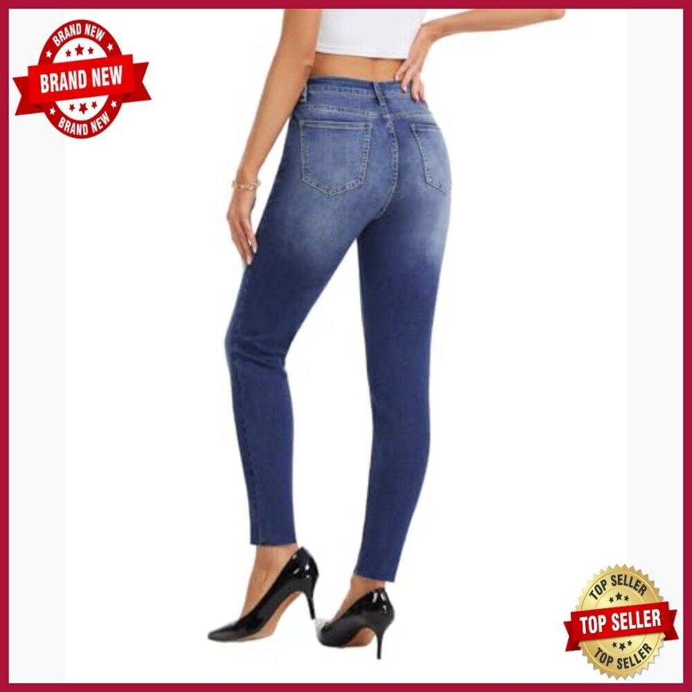 High Waisted Skinny Jeans Tummy Control Stretch Denim Ankle Length - Picture 4 of 7